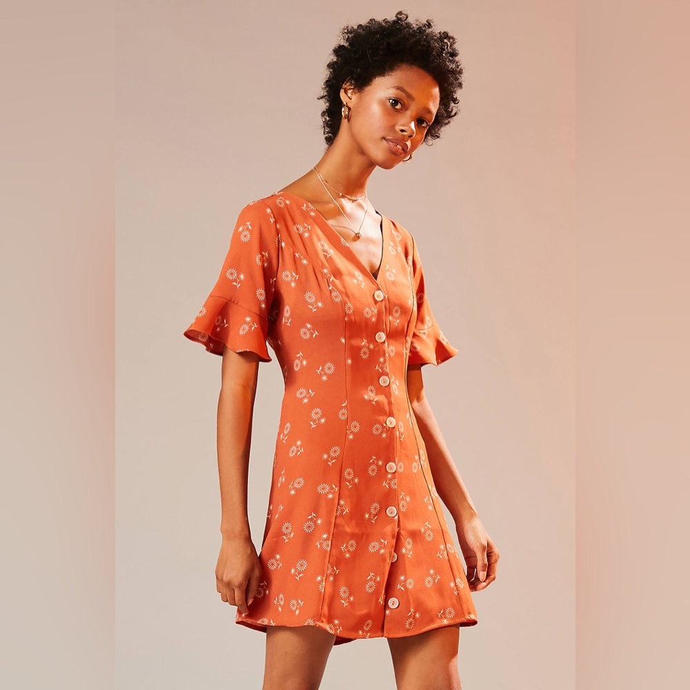 Kimchi Blue x UO Orange Floral button down the front dress